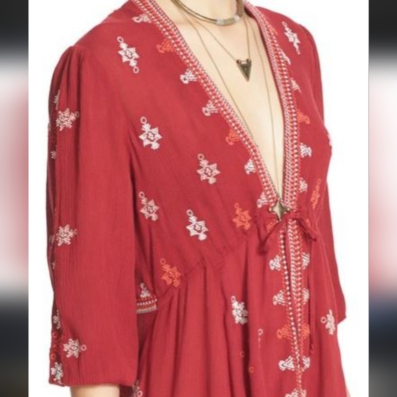 Free People Red Embroidered Stargazer Tunic Dress - Picture 3 of 9
